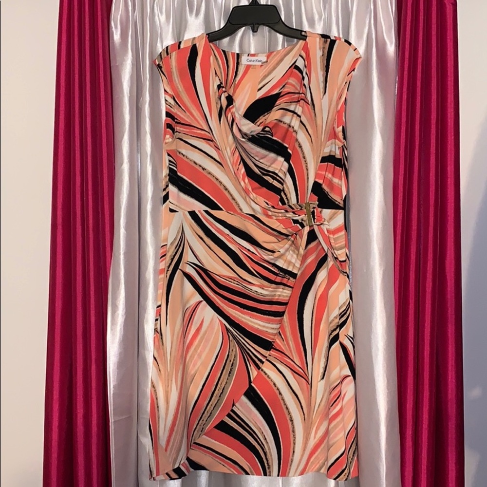 Calvin Klein Faux Wrap Dress with Cowl Neck